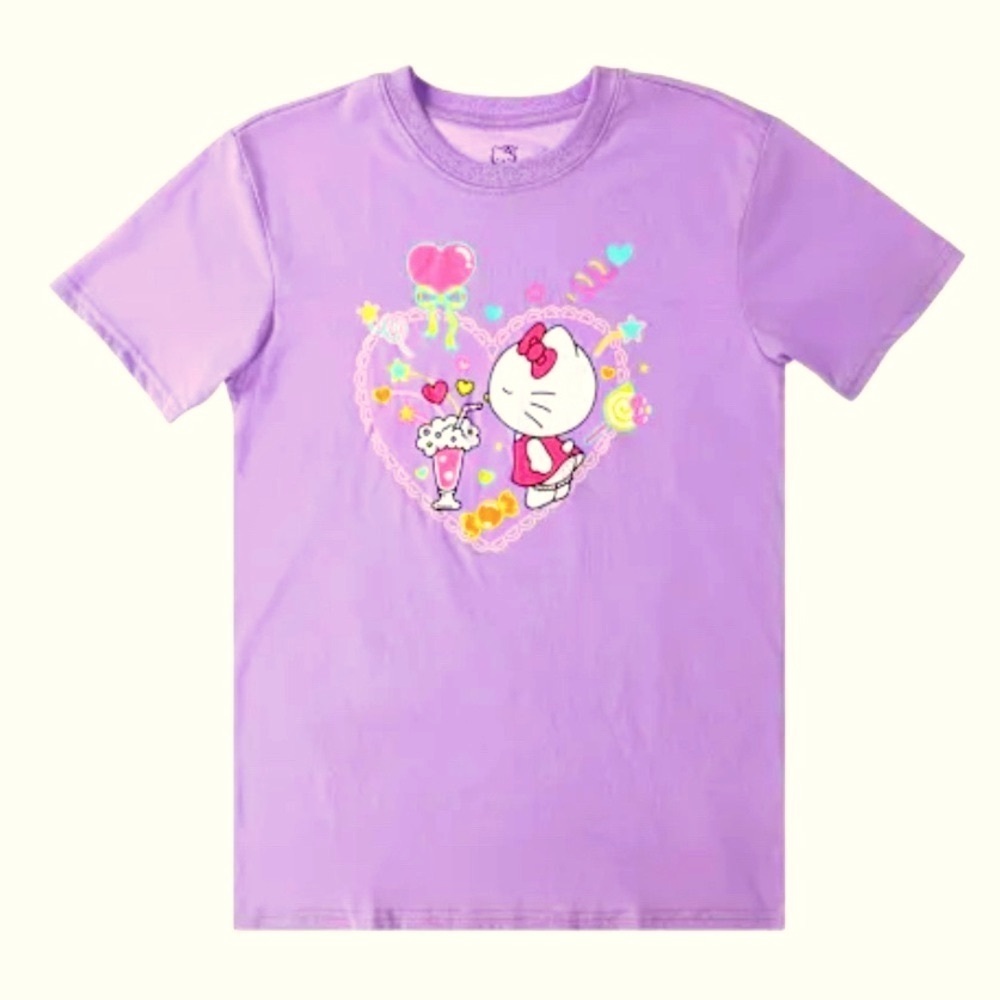 Hello Kitty Milkshake Heart Purple Short Sleeve T-Shirt